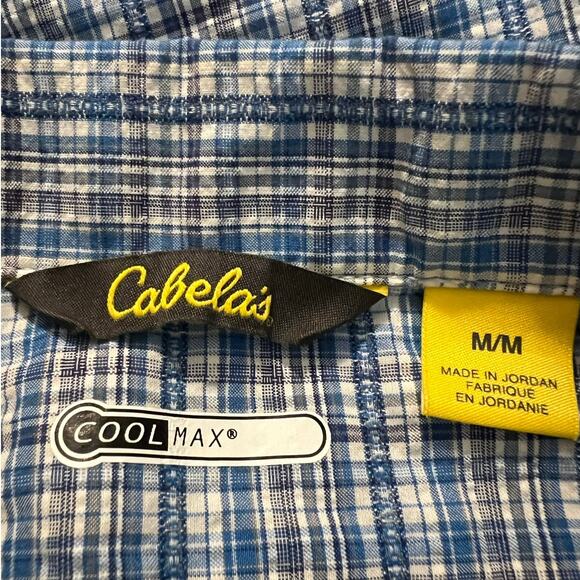 Cabela's Mens Short Sleeve Cool Max Shirt in Blue White Plaid Size Medium - Picture 4 of 6